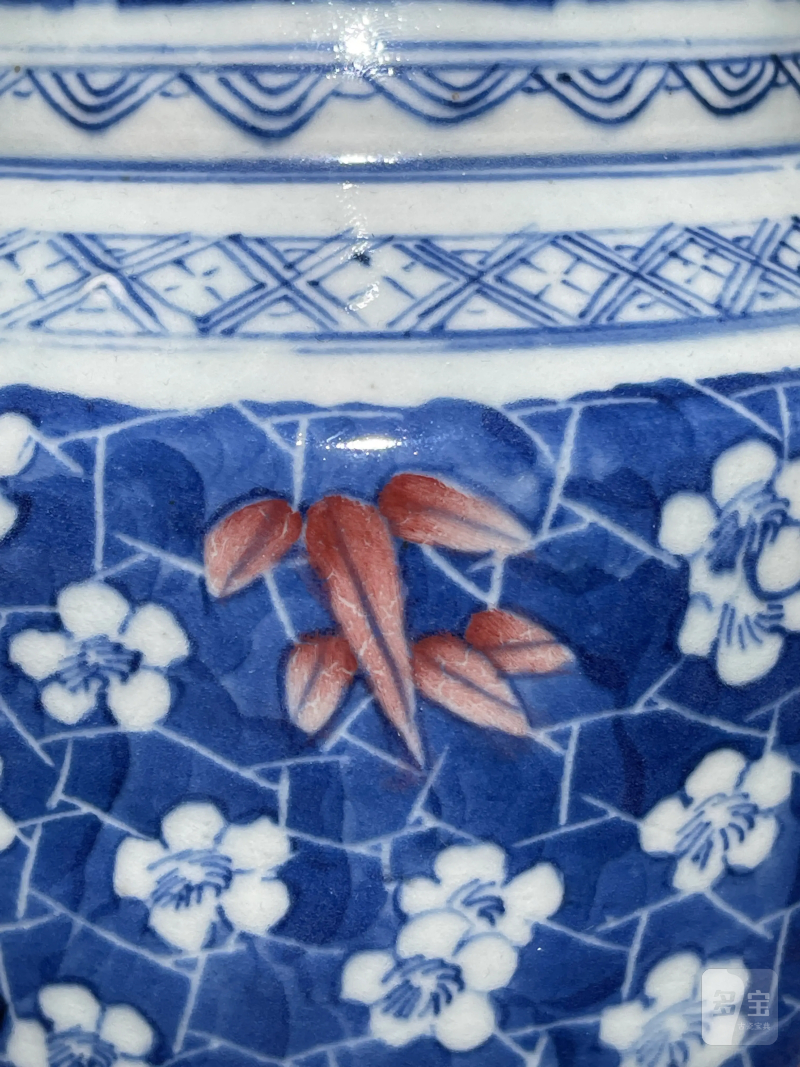 清中期 青花釉里红冰梅竹纹双耳瓶 - 图7